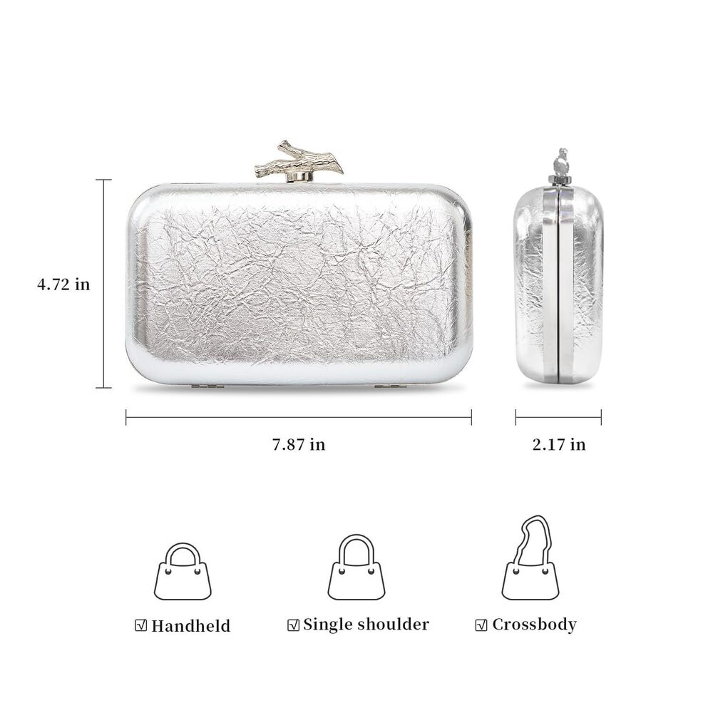 1046 Elegant Clutch Purses Satin Pleated Evening Structured Handbag - Picture 4 of 8